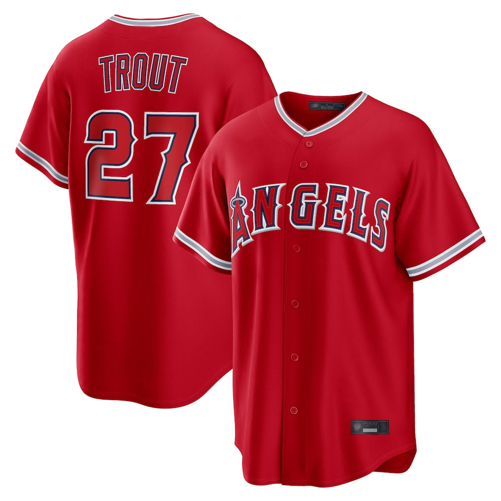 Arlishia LA.Angels #27 Mike Trout Player Red Home Game Stitched Jerseys