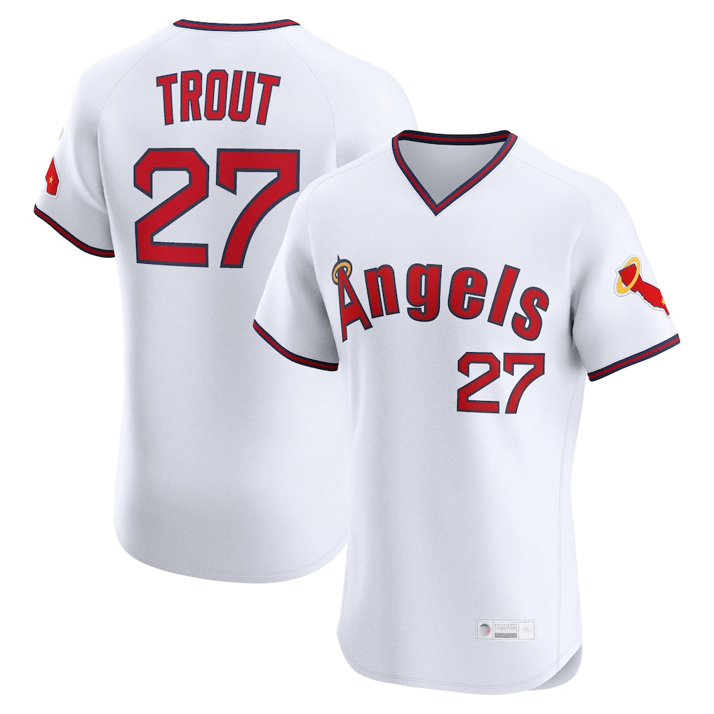 Arlishia LA.Angels #27 Mike Trout Player White T-shirt Home Limited Elite Stitched Jerseys