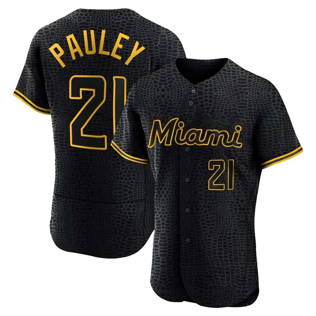 Arlishia M.Marlins #21 Graham Pauley Player Black Snake Skin City Home Limited Elite Stitched Jerseys