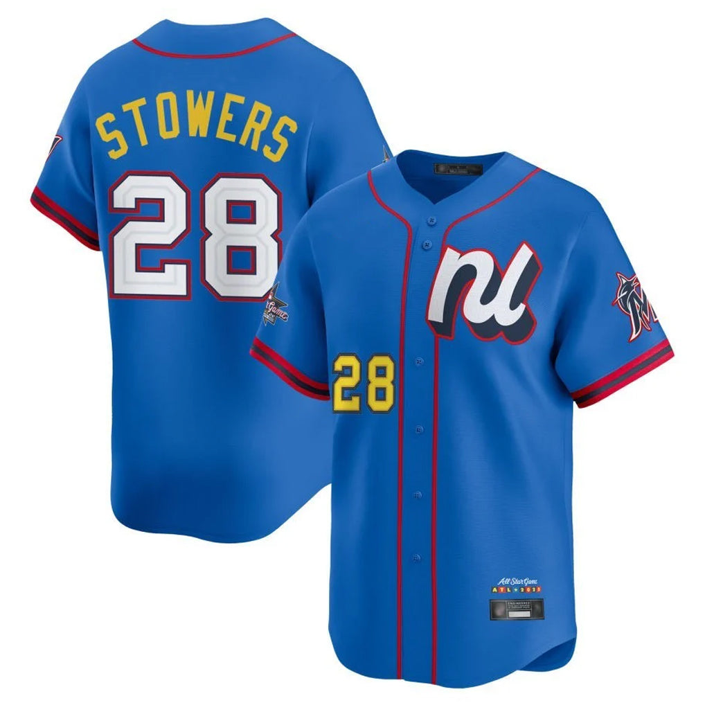 Arlishia M.Marlins #28 Kyle Stowers Player Blue National League All-Star Game Limited Stitched Jerseys