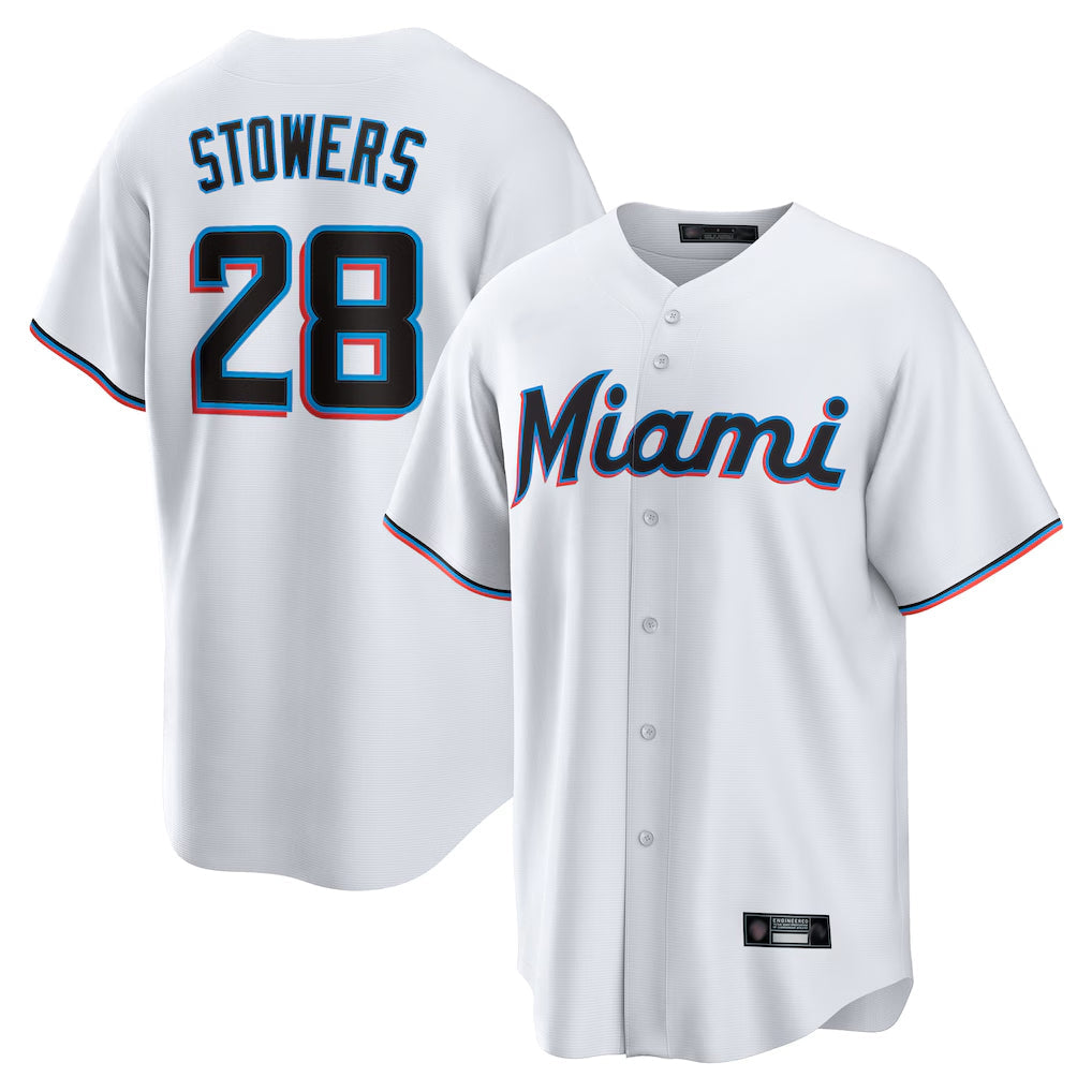 Arlishia M.Marlins #28 Kyle Stowers Player White  Home Game Stitched Jerseys