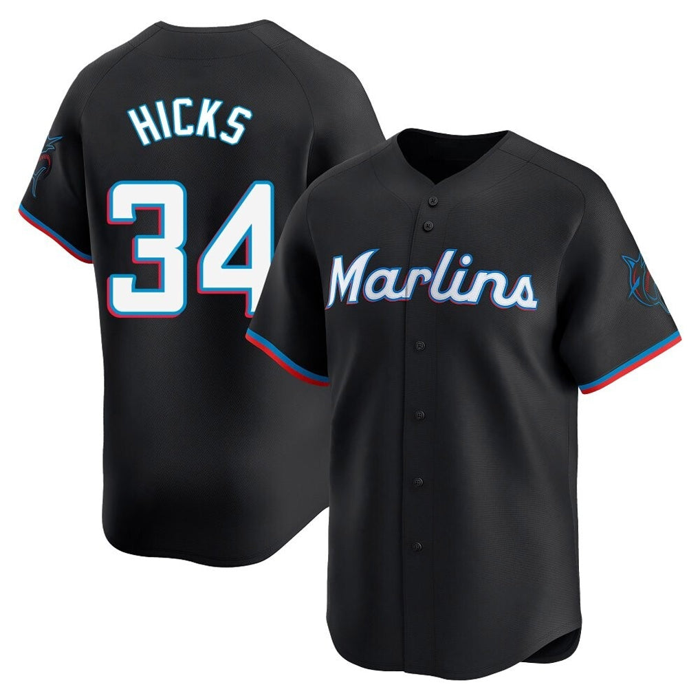 Arlishia M.Marlins #34 Liam Hicks Player Black Home Limited Stitched Jerseys