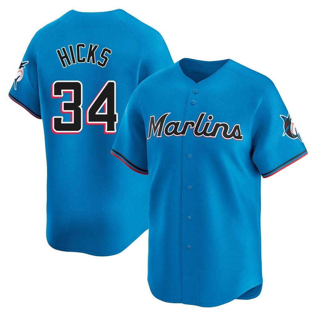 Arlishia M.Marlins #34 Liam Hicks Player Blue Home Limited Stitched Jerseys