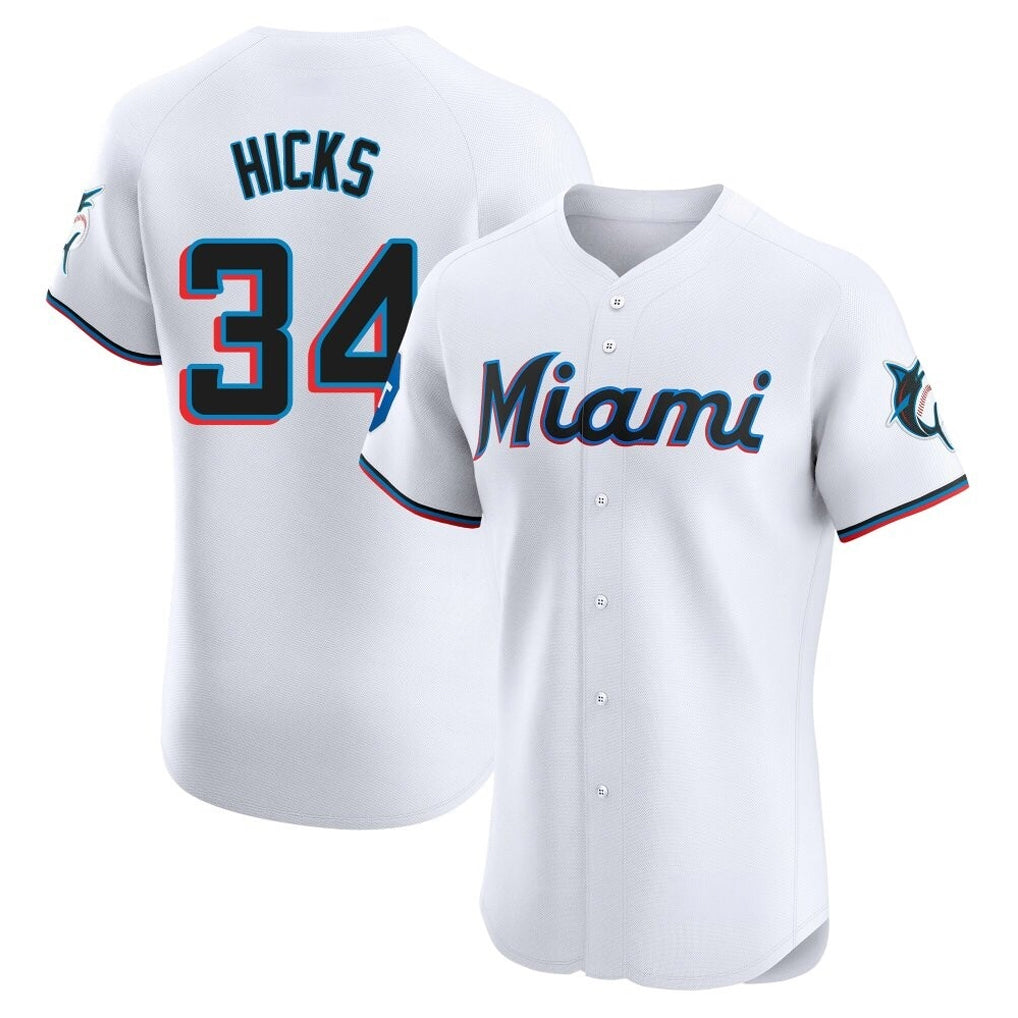 Arlishia M.Marlins #34 Liam Hicks Player White  Home Limited Elite Stitched Jerseys